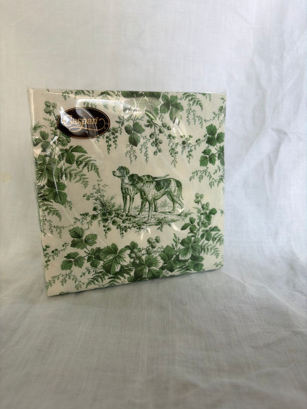 Servilletas de toile verde con perro de caza, vistas en ángulo