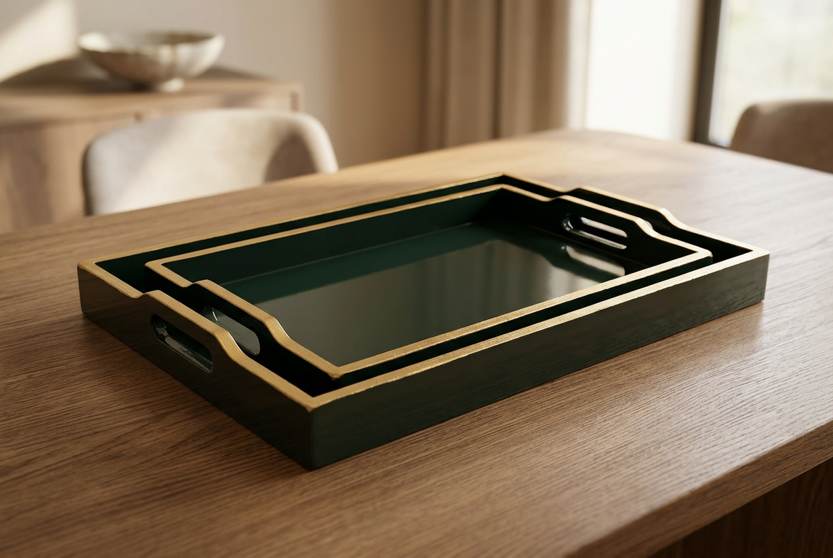 Bandejas sobre una mesa de roble