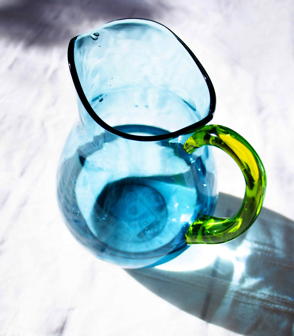 Colección Carlota - Pack Jarra azul turquesa y 4 vasos verde limón