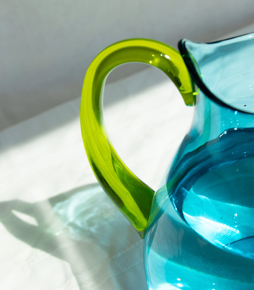 Colección Carlota - Pack Jarra azul turquesa y 4 vasos verde limón