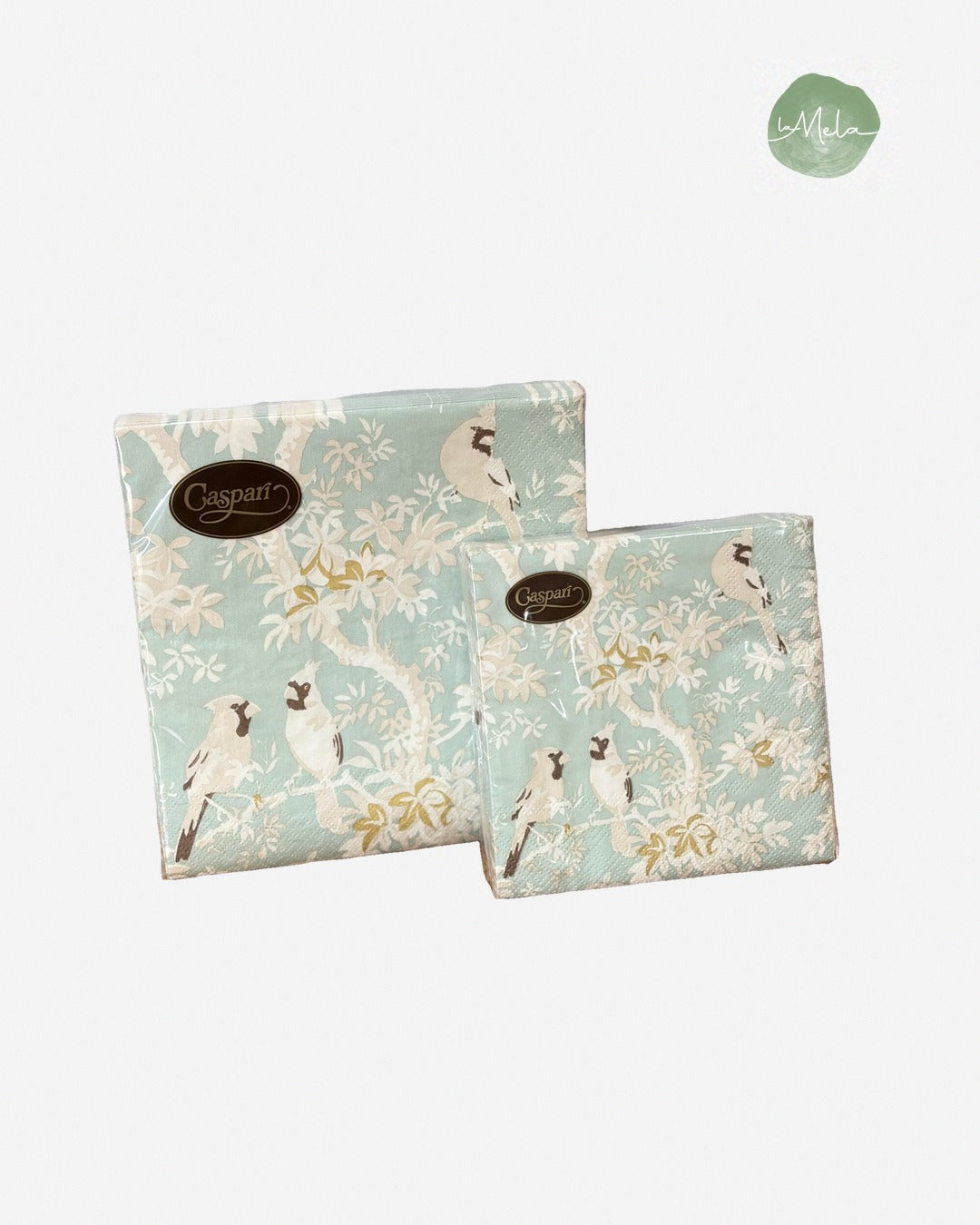 Servilletas de papel Loro Romántico, aves entre ramas sobre celeste, foto de estudio