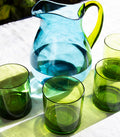 Colección Carlota - Pack Jarra azul turquesa y 4 vasos verde limón